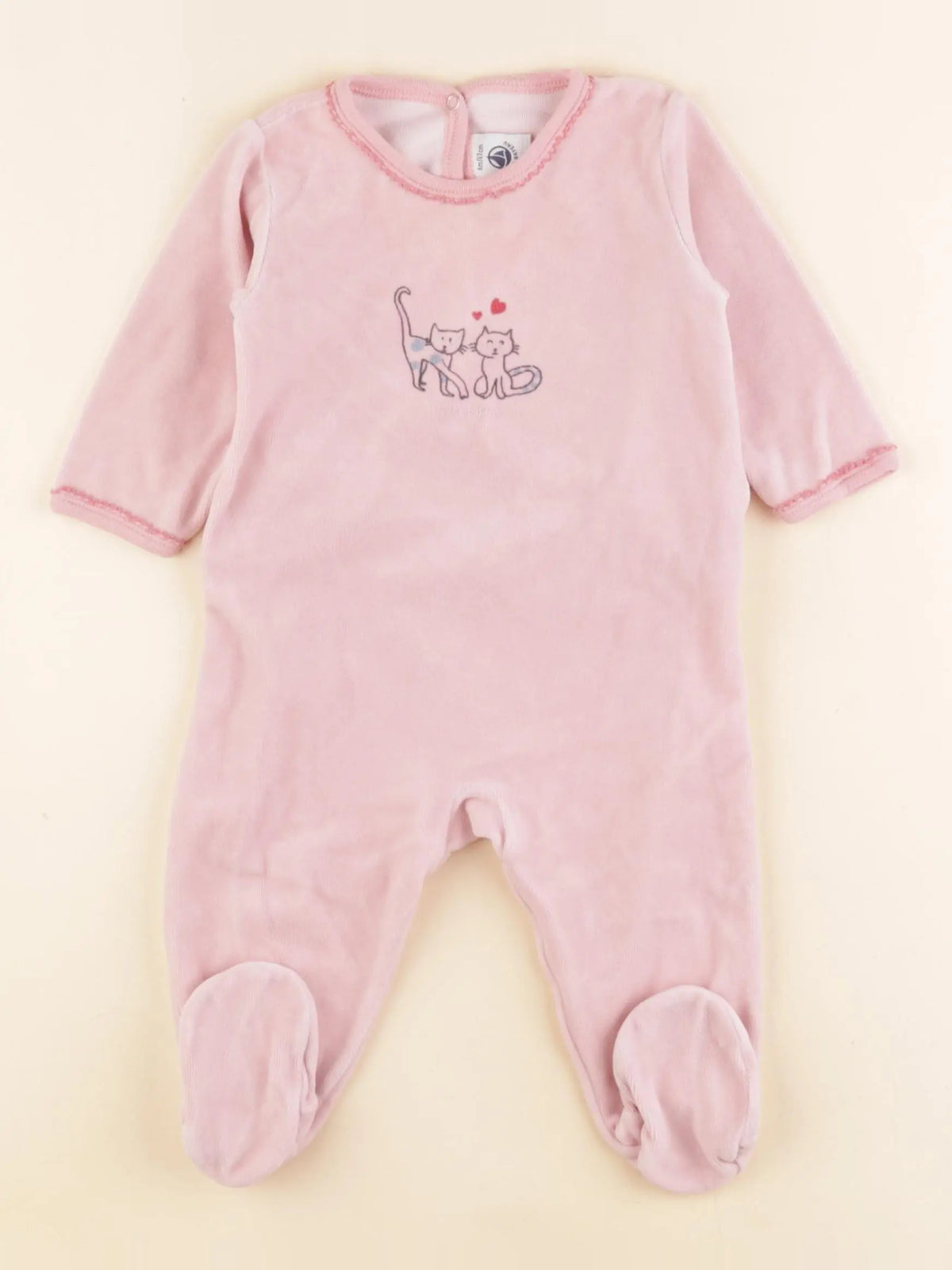 Petit Bateau - pyjama velours rose - 6 mois