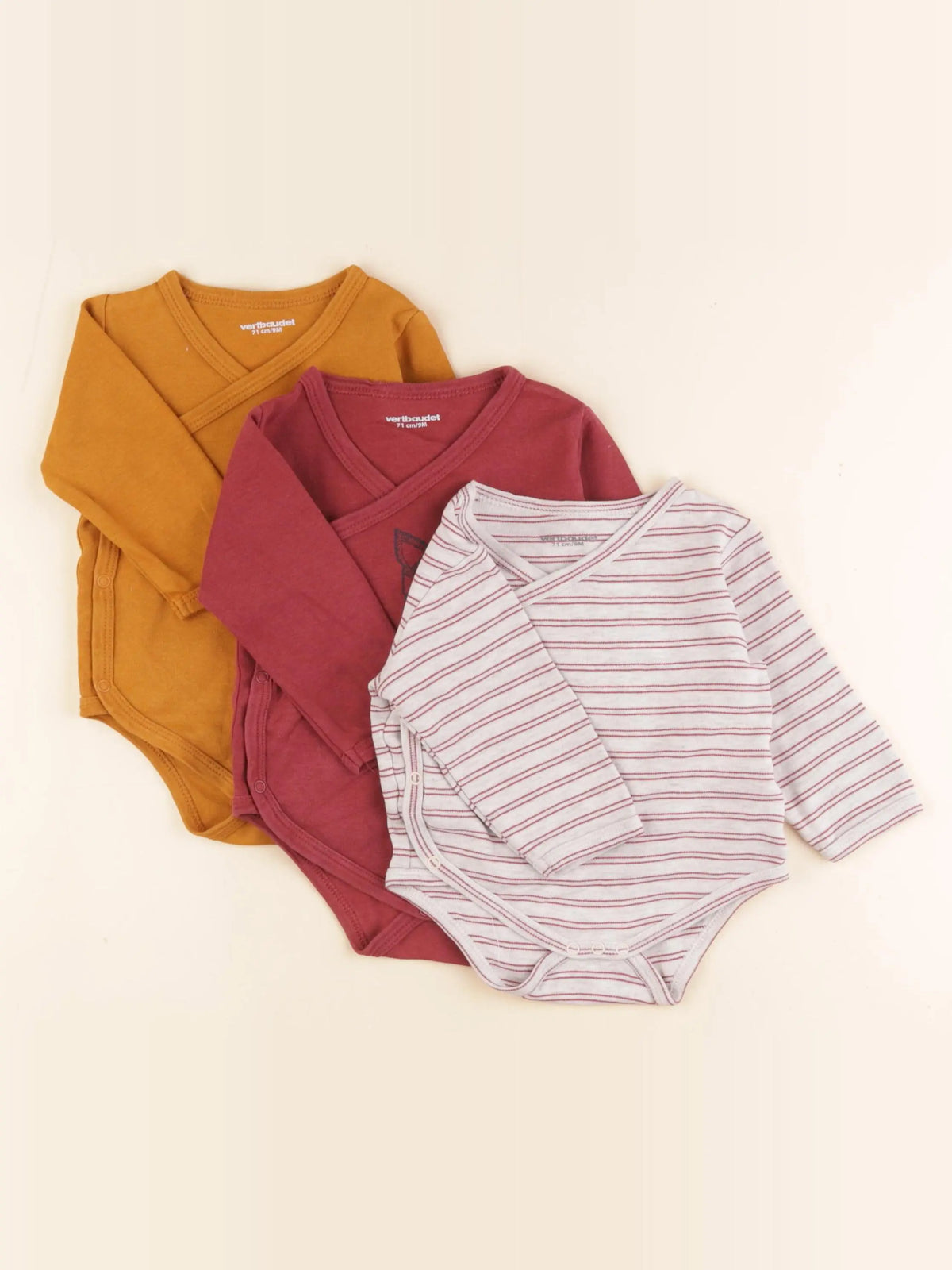 Vertbaudet - lot de 3 bodies en coton multicolore - 9 mois