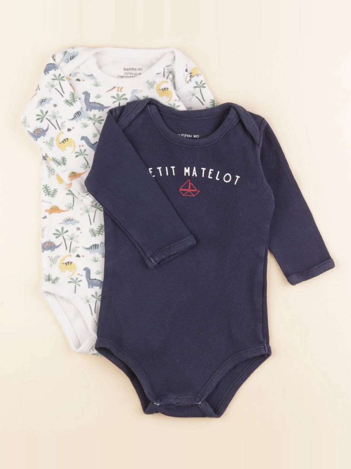 Boutchou - lot de 2 bodies en coton blanc, bleu - 6 mois