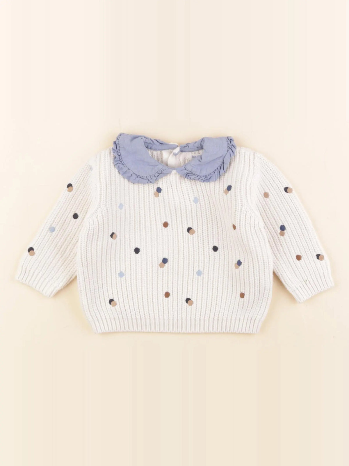 Boutchou - pull beige, bleu - 6 mois