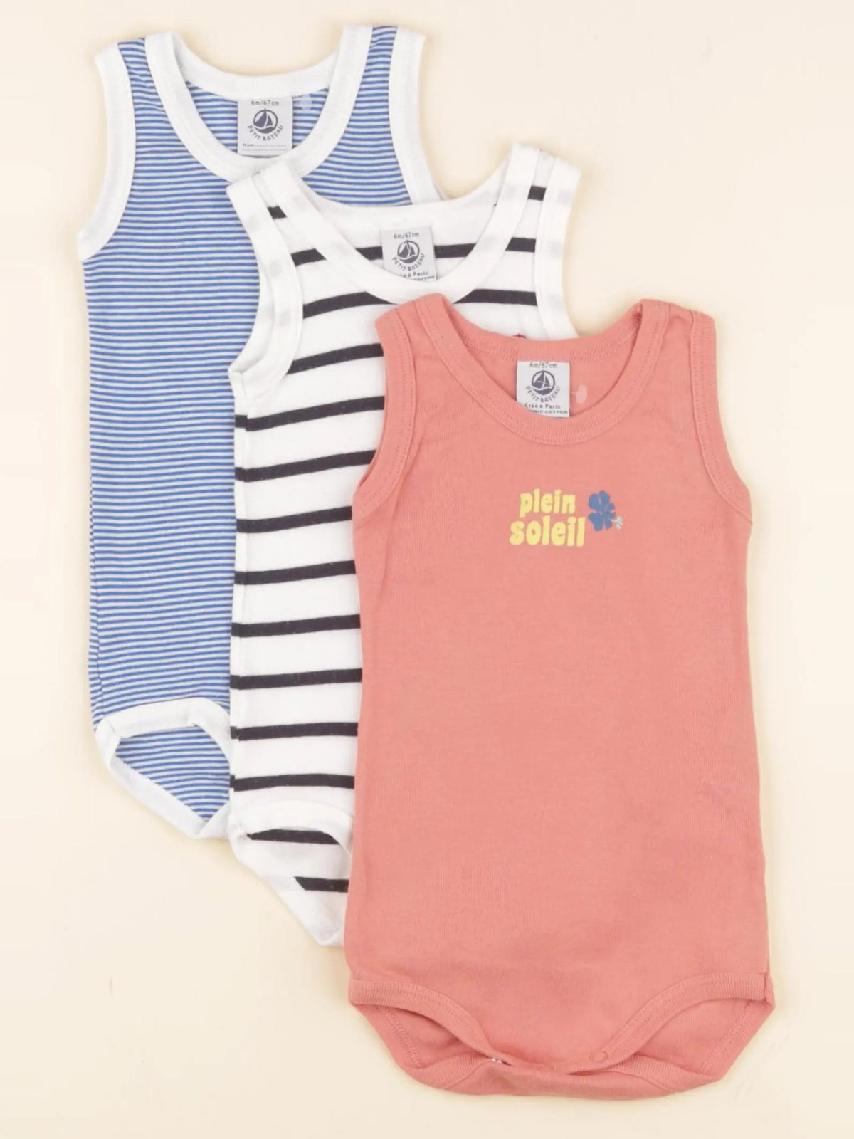 Petit Bateau - lot de 3 bodies en coton multicolore - 6 mois