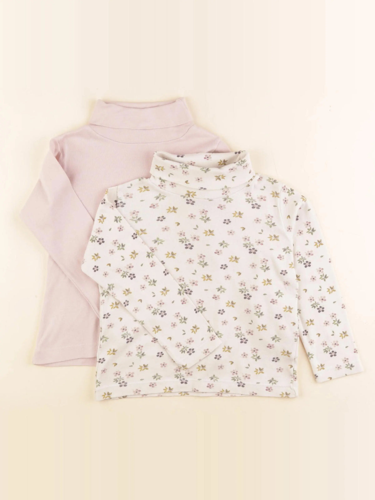 Petit Bateau - lot de 2 sous-pulls beige, rose - 3 ans