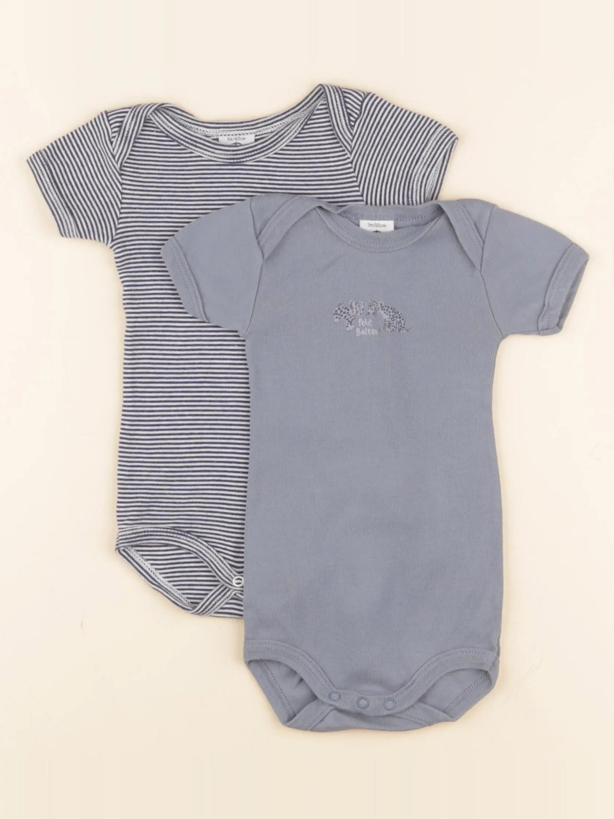Petit Bateau - lot de 2 bodies en coton bleu, gris - 3 mois
