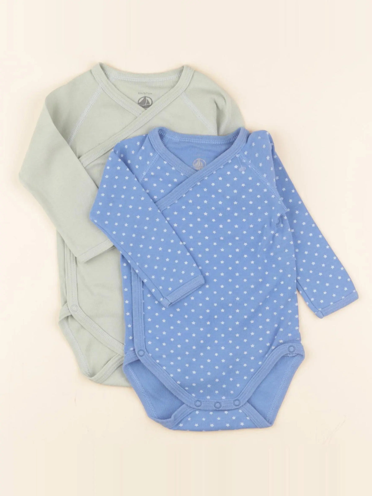 Petit Bateau - lot de 2 bodies en coton bleu, vert - 6 mois