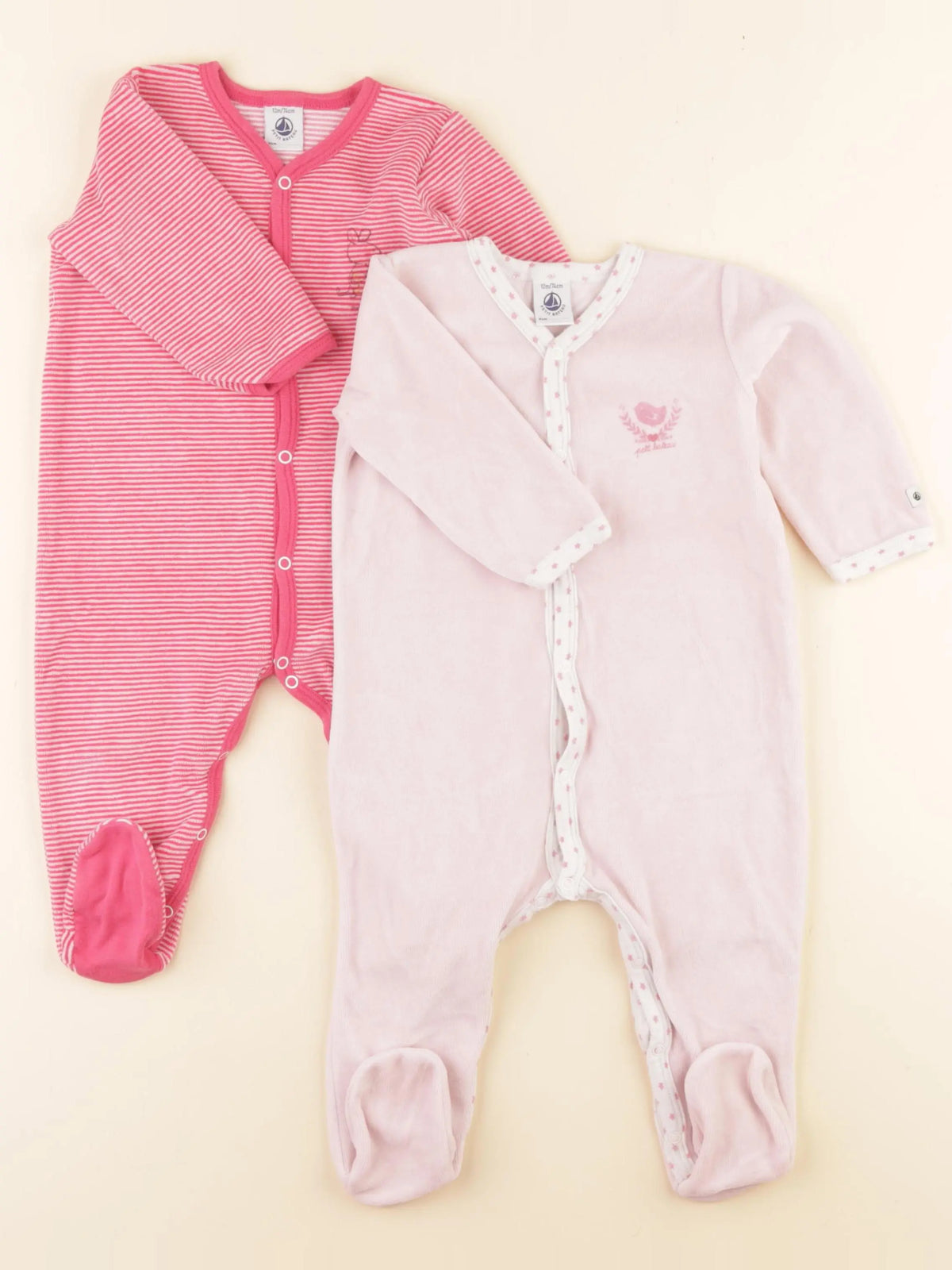 Petit Bateau - lot de 2 pyjamas velours rose - 12 mois