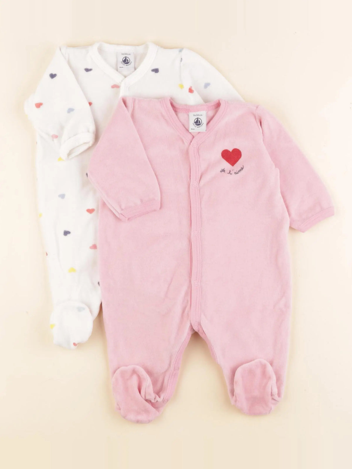 Petit Bateau - lot de 2 pyjamas velours rose - 3 mois