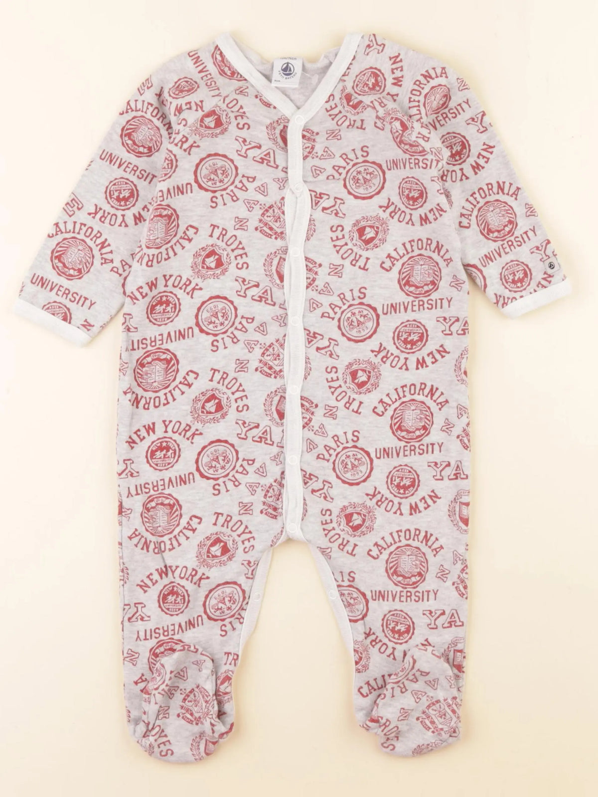 Petit Bateau - pyjama coton rouge, gris - 12 mois