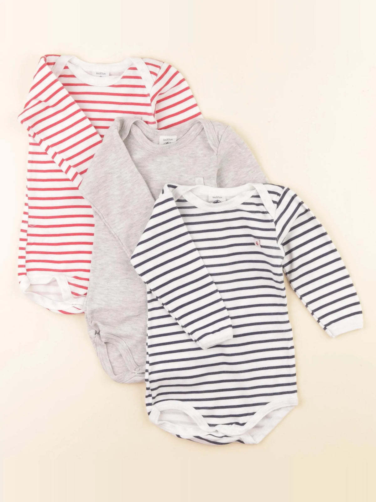 Petit Bateau - lot de 3 bodies en coton multicolore - 6 mois