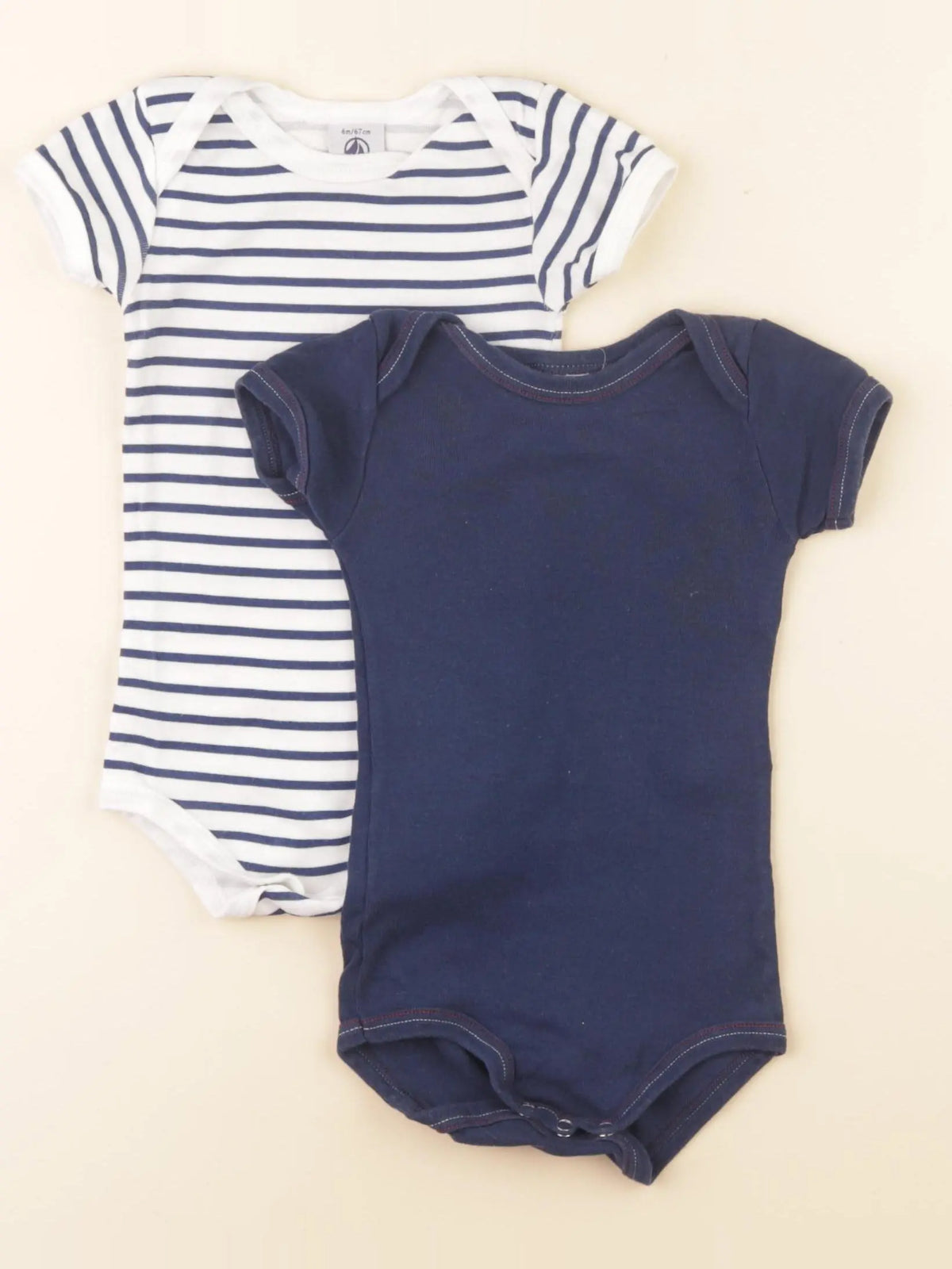 Petit Bateau - lot de 2 bodies en coton blanc, bleu - 6 mois