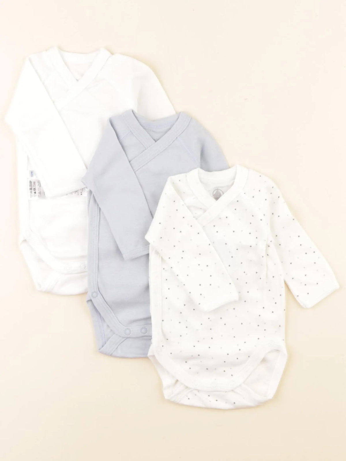 Petit Bateau - lot de 3 bodies en coton blanc, bleu - 1 mois