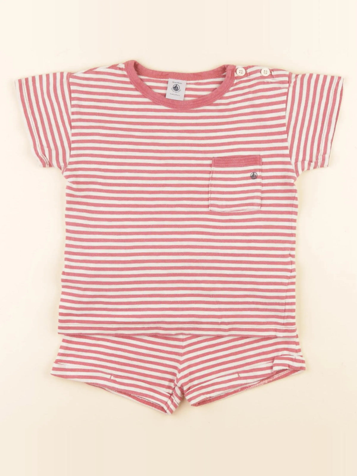 Petit Bateau - pyjama coton blanc, rose - 3 ans