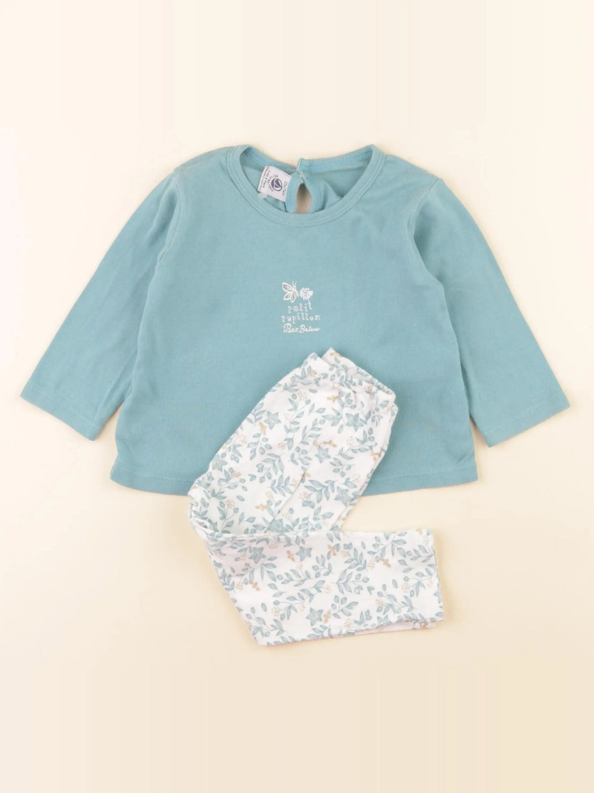 Petit Bateau - pyjama coton bleu, blanc, or - 12 mois