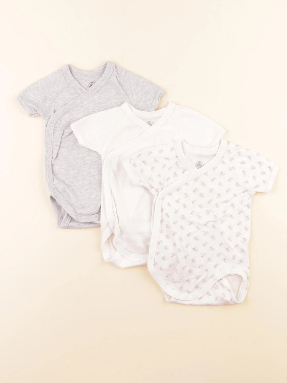 Petit Bateau - lot de 3 bodies en coton blanc, gris - 3 mois