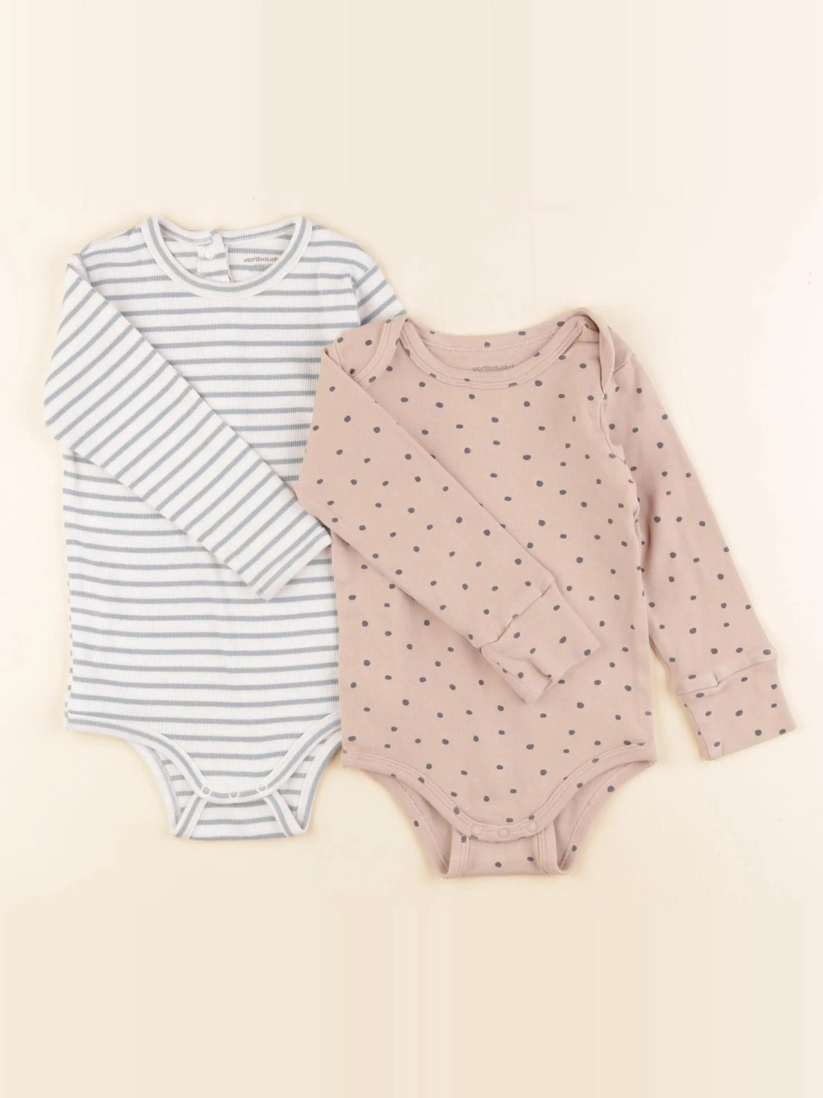 Vertbaudet - lot de 2 bodies en coton bleu, beige - 18 mois