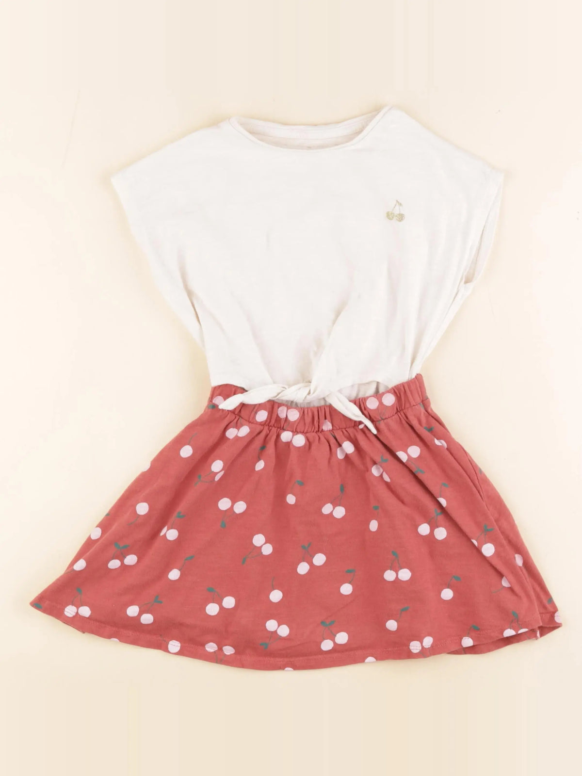 Vertbaudet - robe rouge, beige - 5 ans