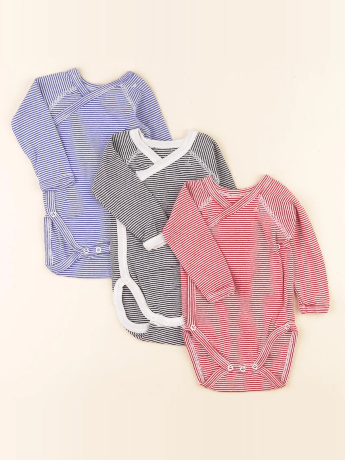 Petit Bateau - lot de 3 bodies en coton rouge, bleu, blanc - 3 mois
