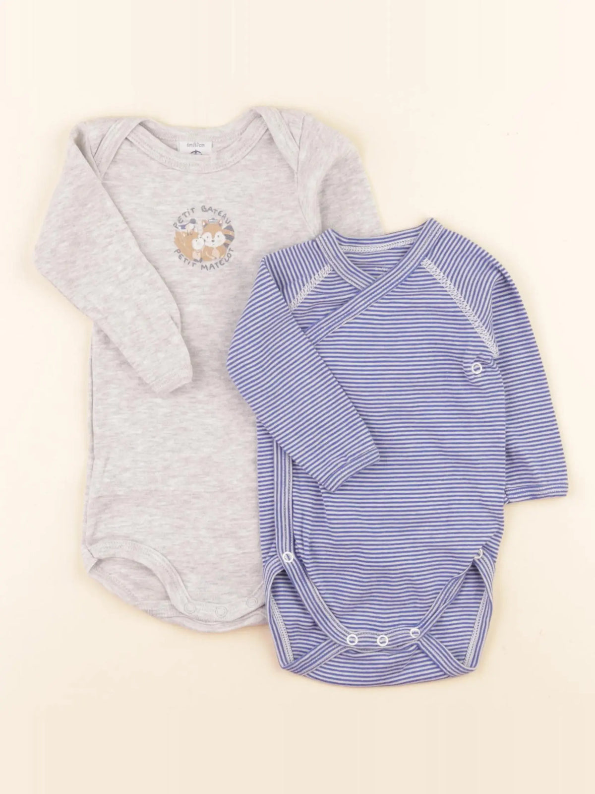 Petit Bateau - lot de 2 bodies en coton bleu, gris - 3 mois