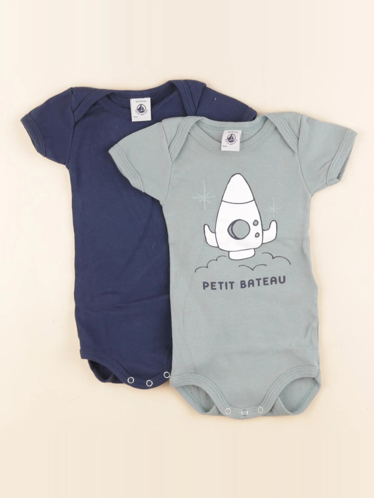 Petit Bateau - lot de 2 bodies en coton bleu, vert - 6 mois