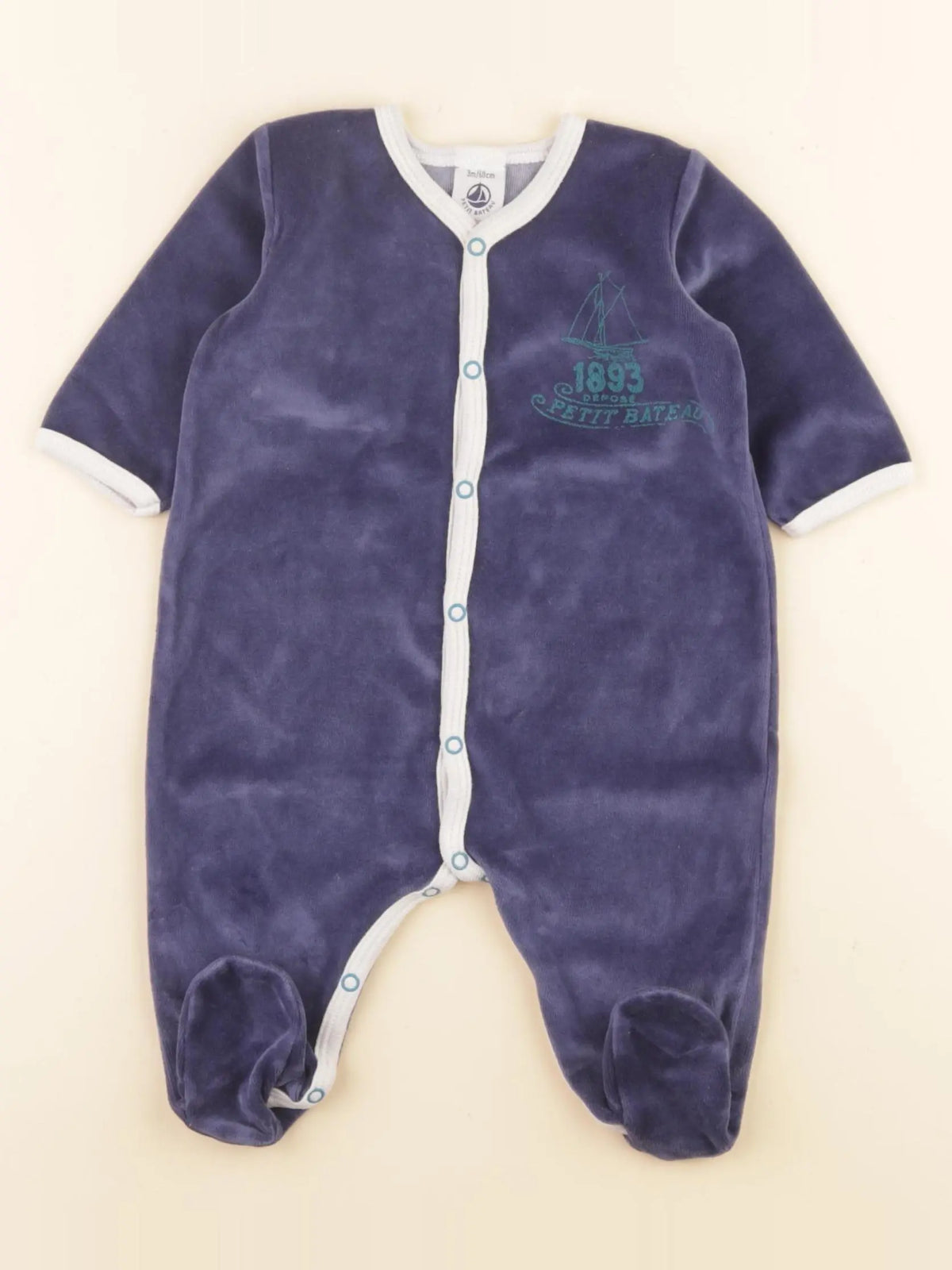 Petit Bateau - pyjama velours bleu - 3 mois