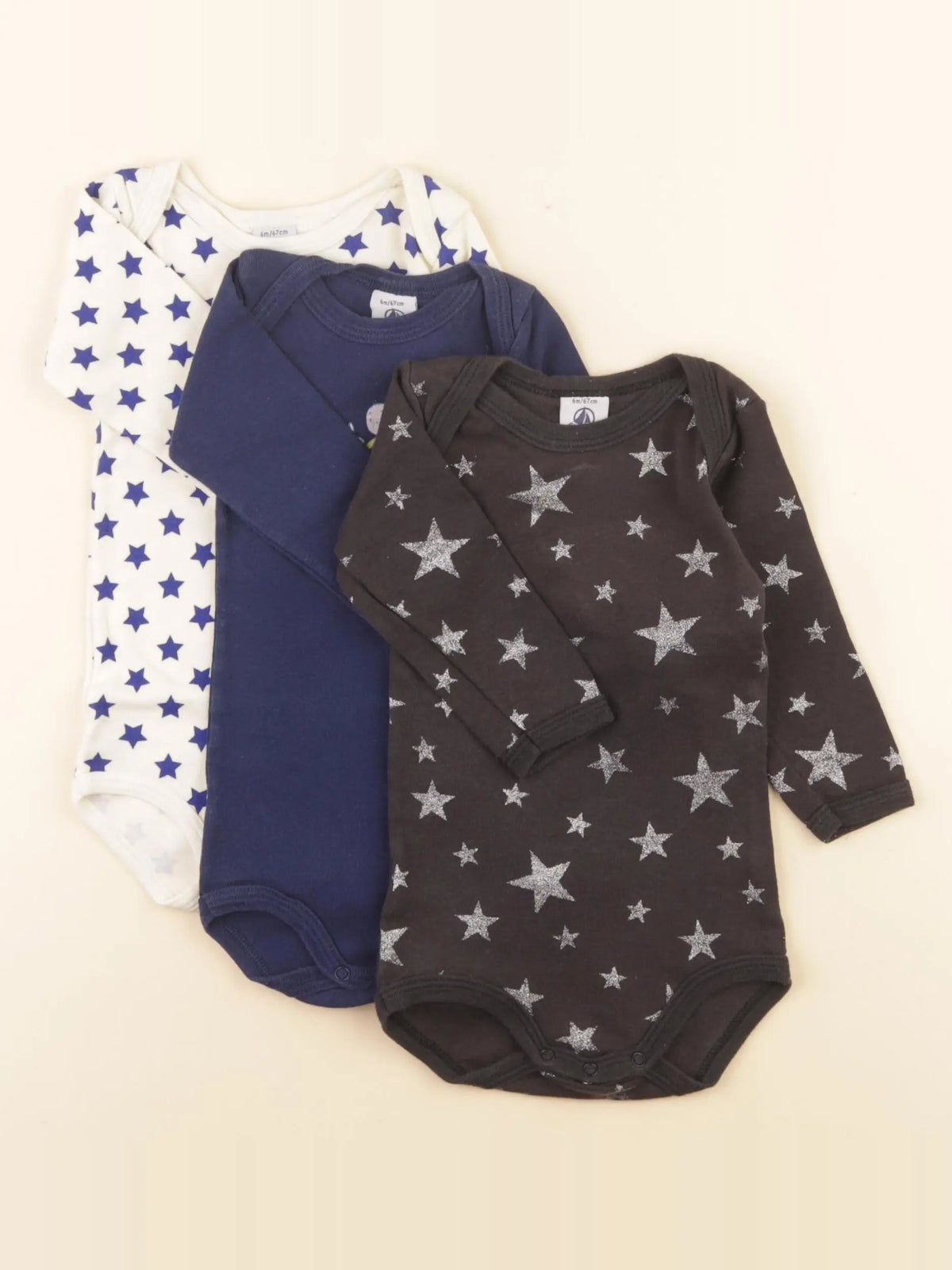 Petit Bateau - lot de 3 bodies en coton multicolore - 6 mois