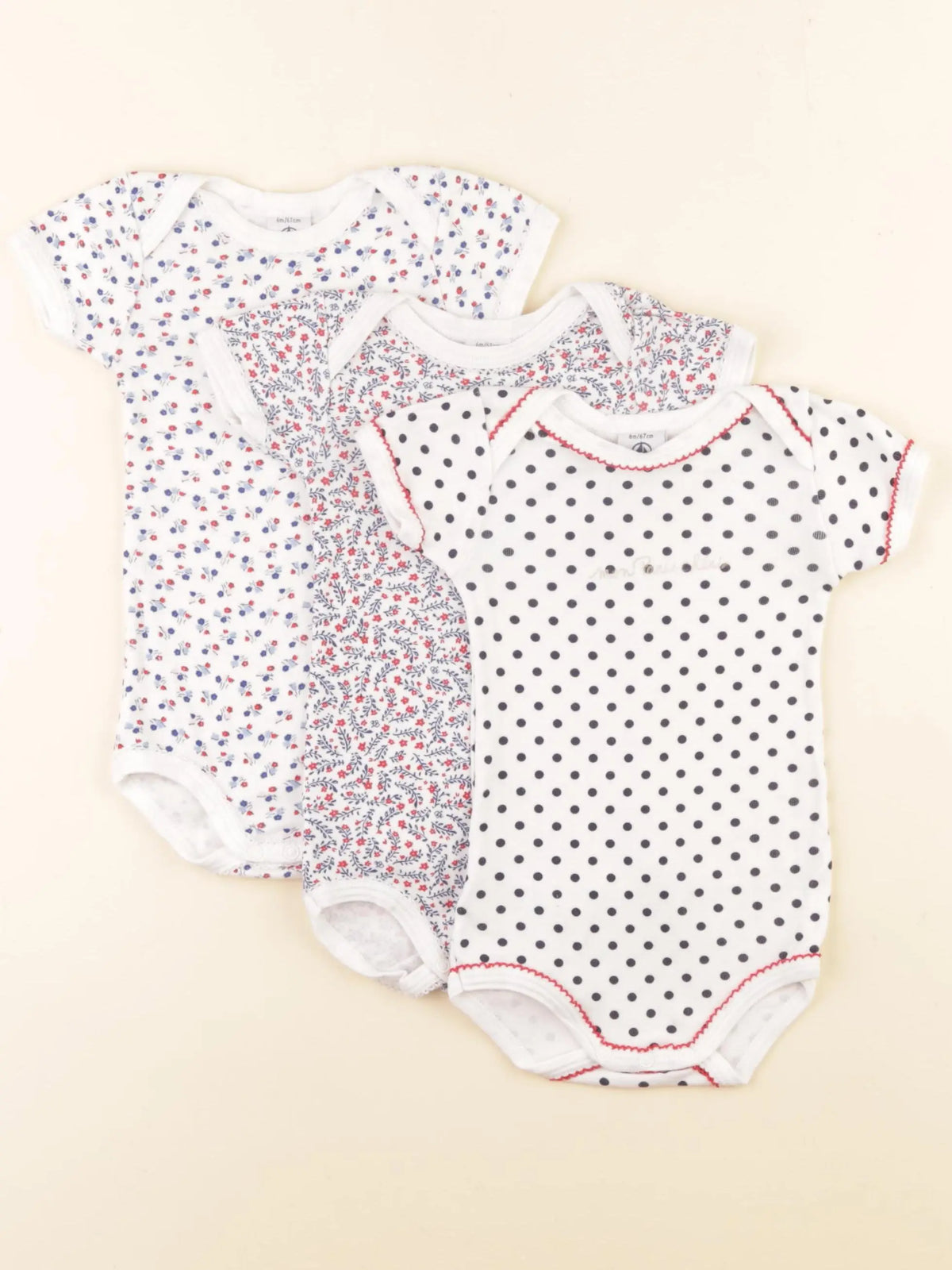 Petit Bateau - lot de 3 bodies en coton multicolore - 6 mois