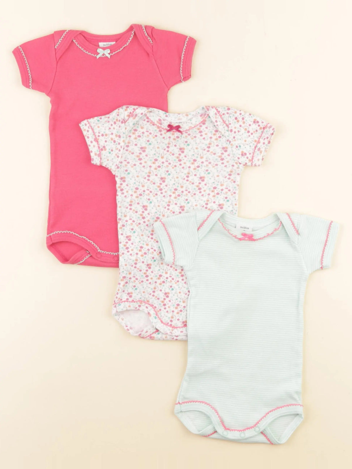 Petit Bateau - lot de 3 bodies en coton multicolore - 3 mois