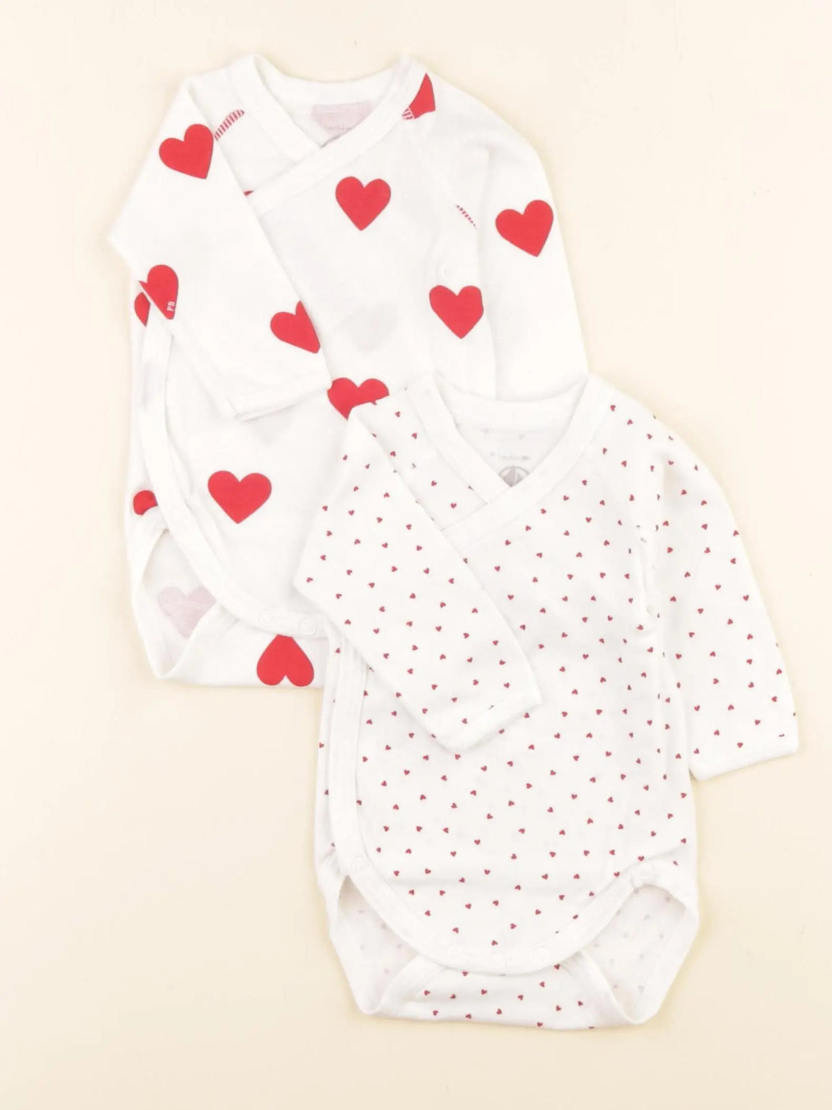 Petit Bateau - lot de 2 bodies en coton rouge, blanc - 1 mois