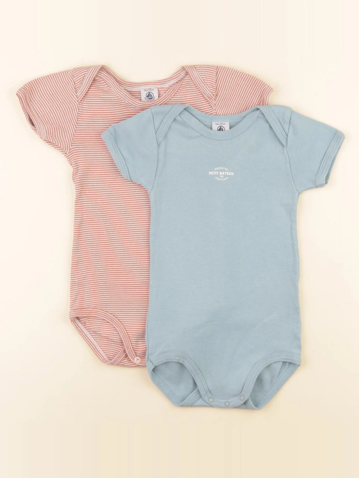 Petit Bateau - lot de 2 bodies en coton bleu, orange - 36 mois