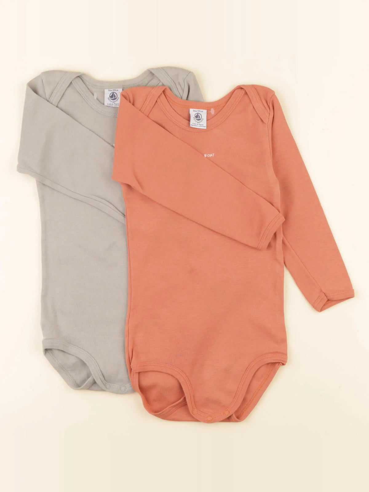 Petit Bateau - lot de 2 bodies en coton orange, vert - 36 mois