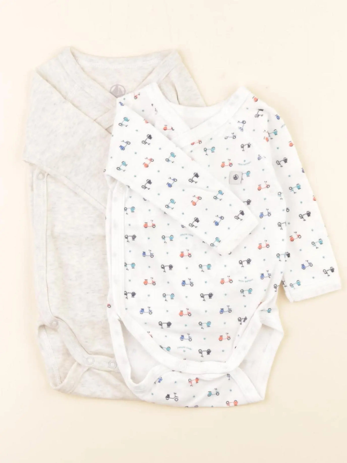Petit Bateau - lot de 2 bodies en coton blanc, beige - 3 mois