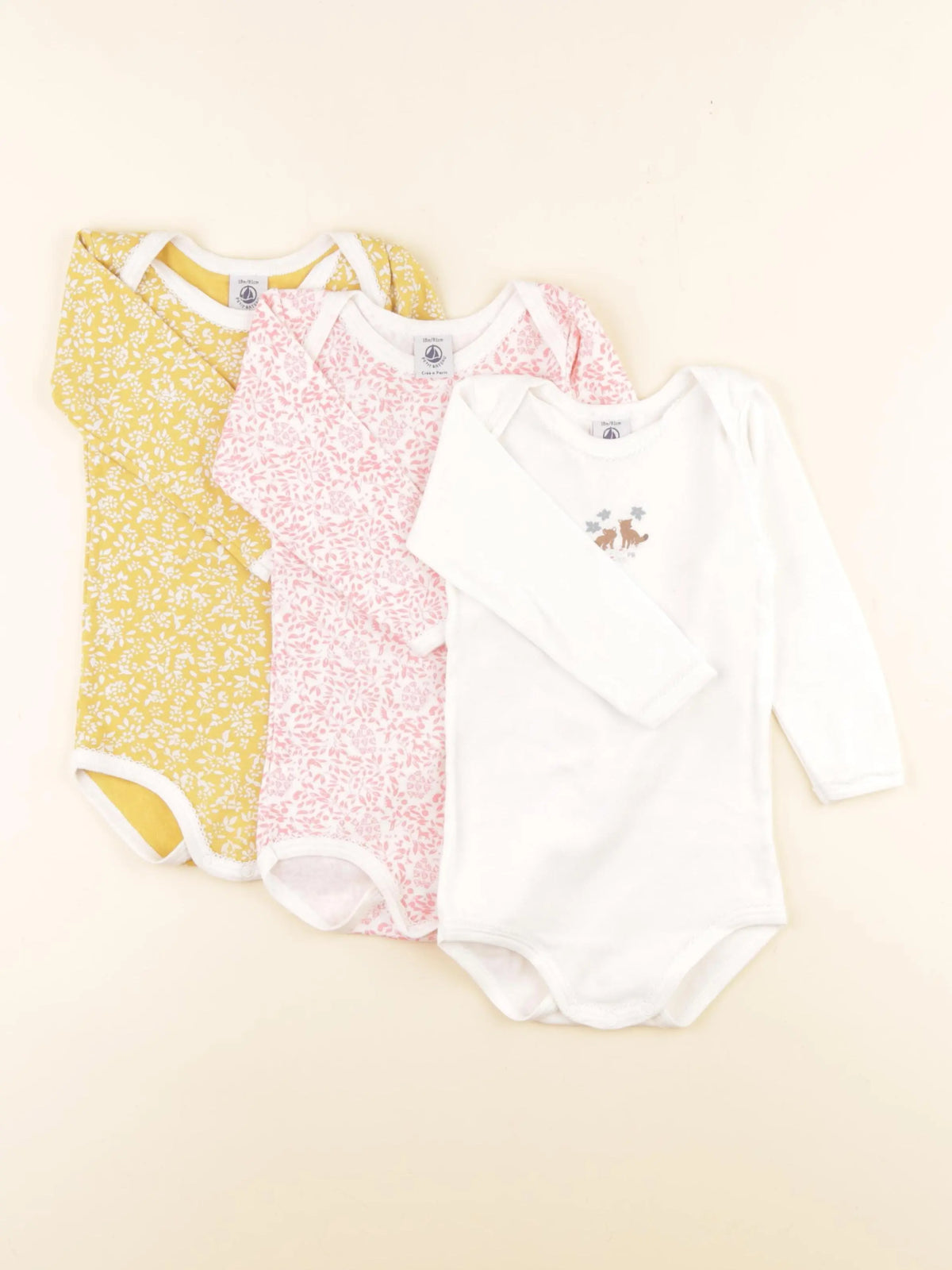 Petit Bateau - lot de 3 bodies en coton multicolore - 18 mois