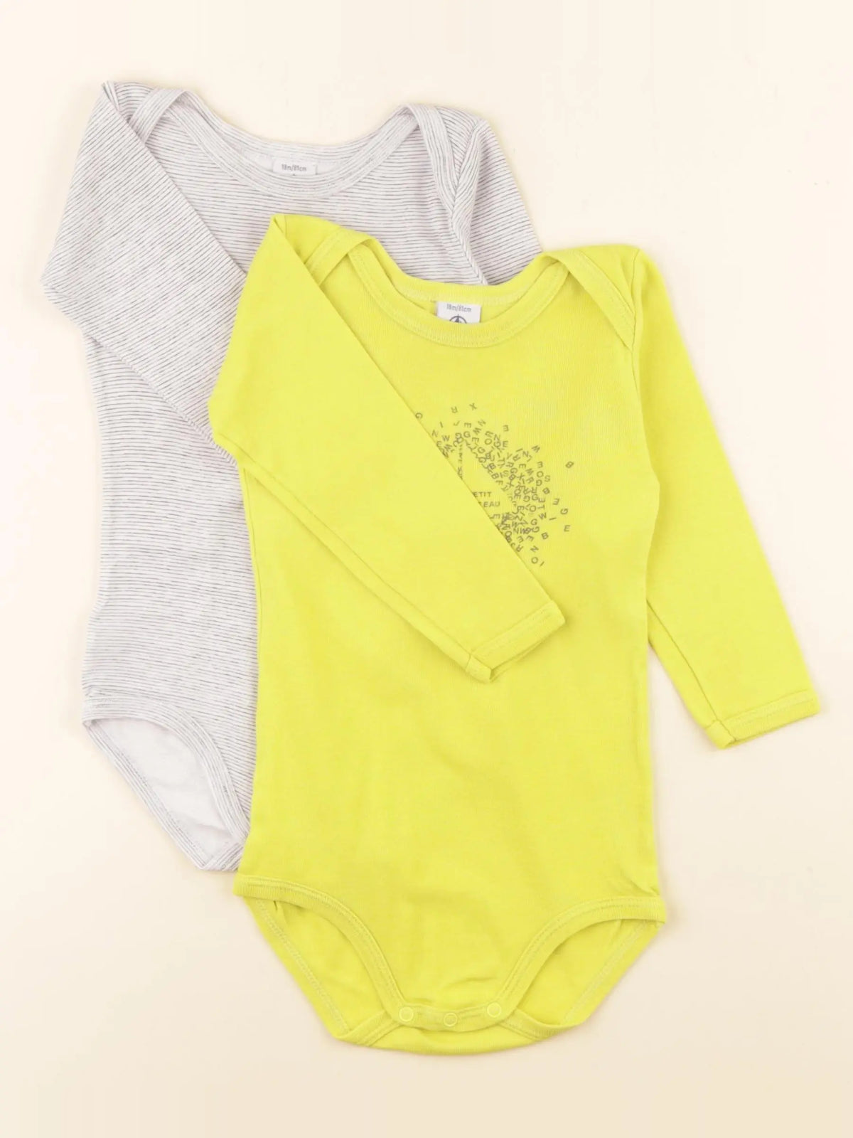 Petit Bateau - lot de 2 bodies en coton jaune, gris - 18 mois