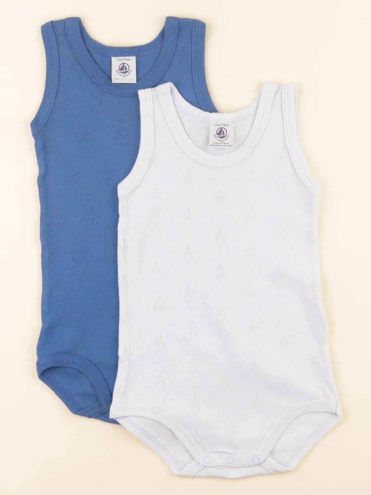 Petit Bateau - lot de 2 bodies en coton bleu - 12 mois
