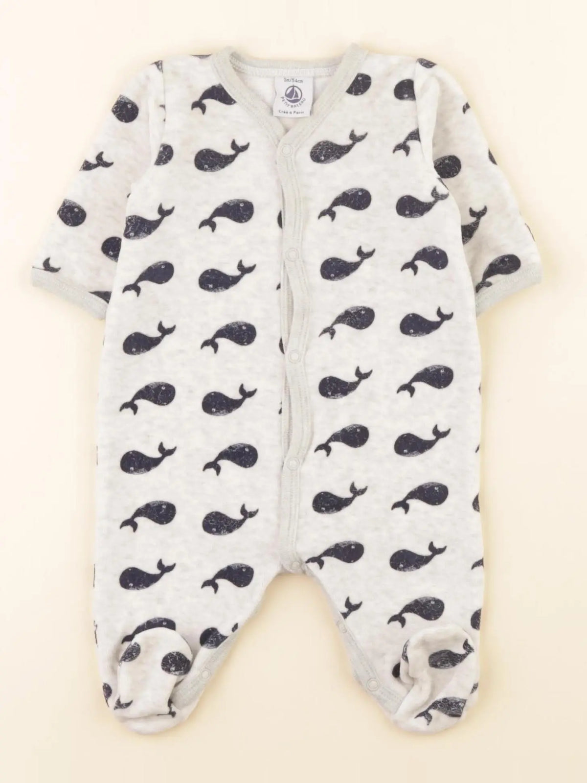 Petit Bateau - pyjama velours bleu - 1 mois
