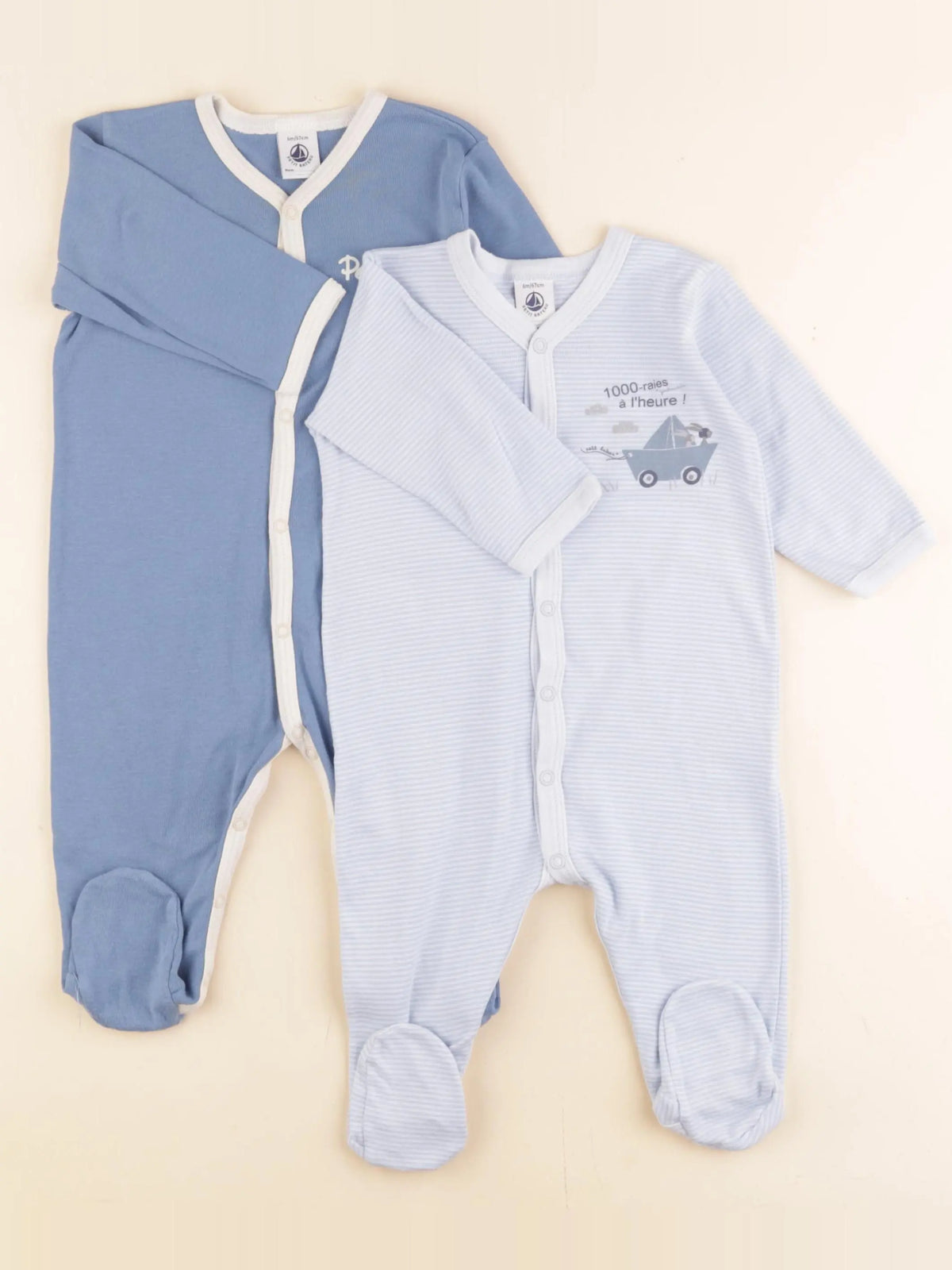 Petit Bateau - lot de 2 pyjamas coton bleu - 6 mois
