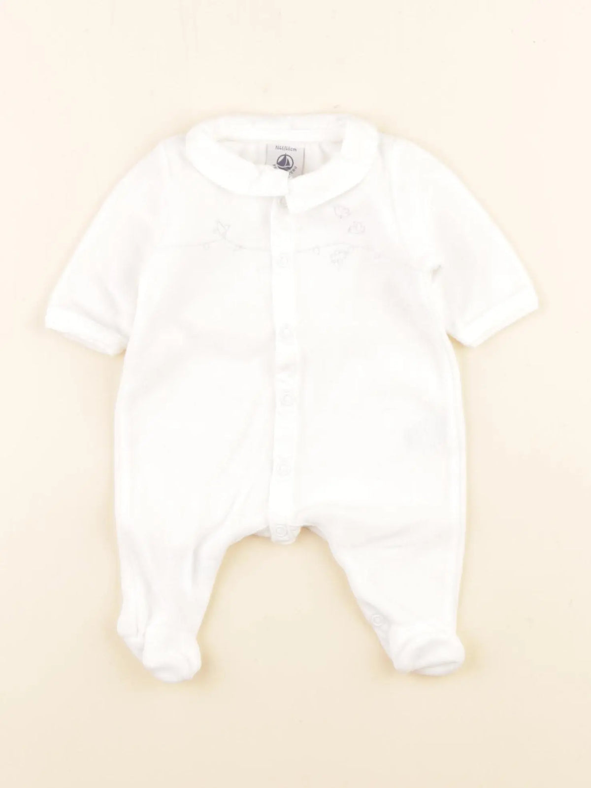 Petit Bateau - pyjama velours blanc - 0 mois