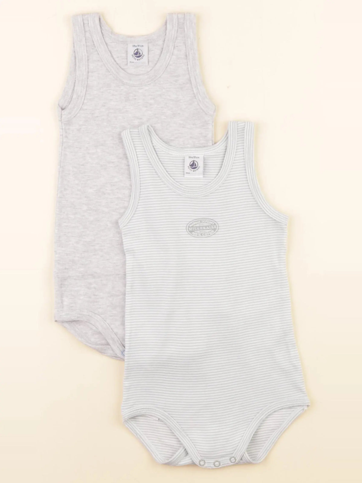 Petit Bateau - lot de 2 bodies en coton gris - 18 mois