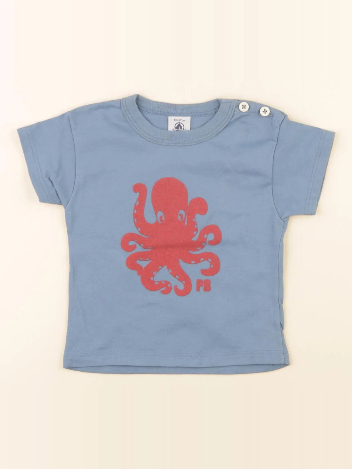 Petit Bateau - tee-shirt bleu, rouge - 6 mois