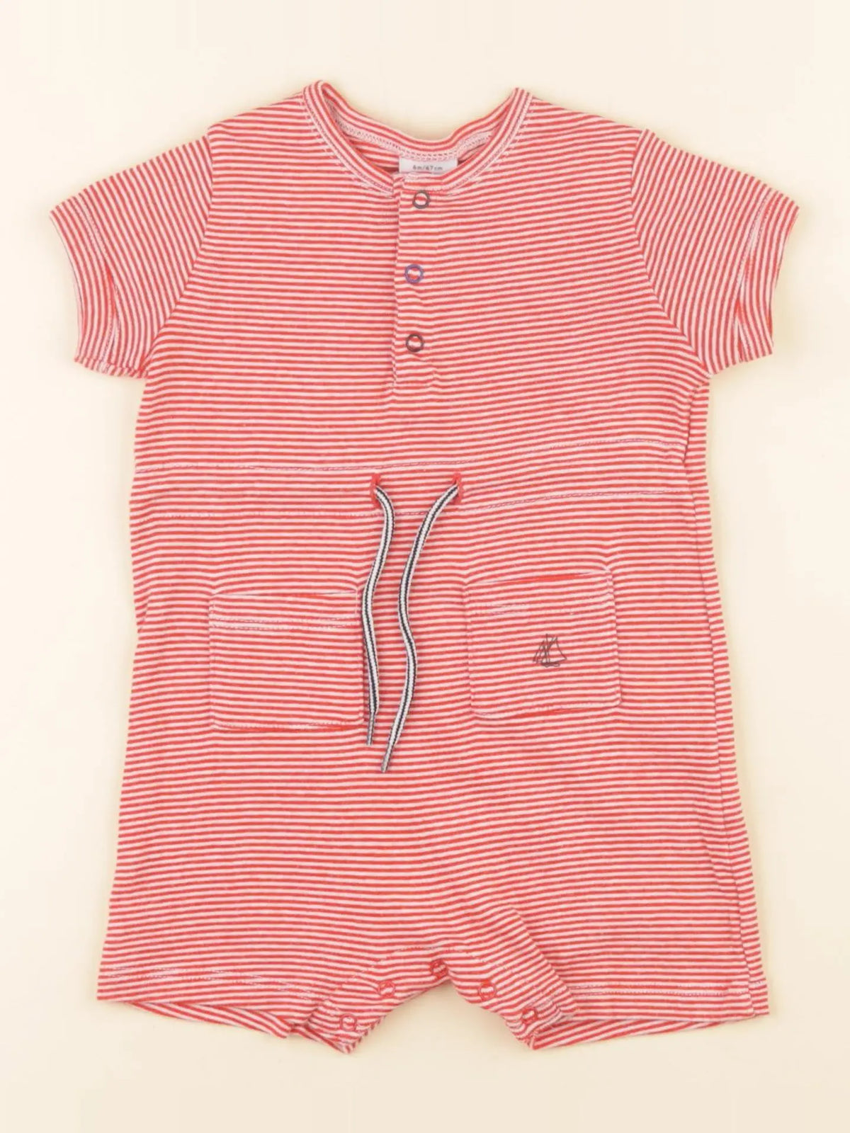 Petit Bateau - pyjama coton rouge, blanc - 6 mois