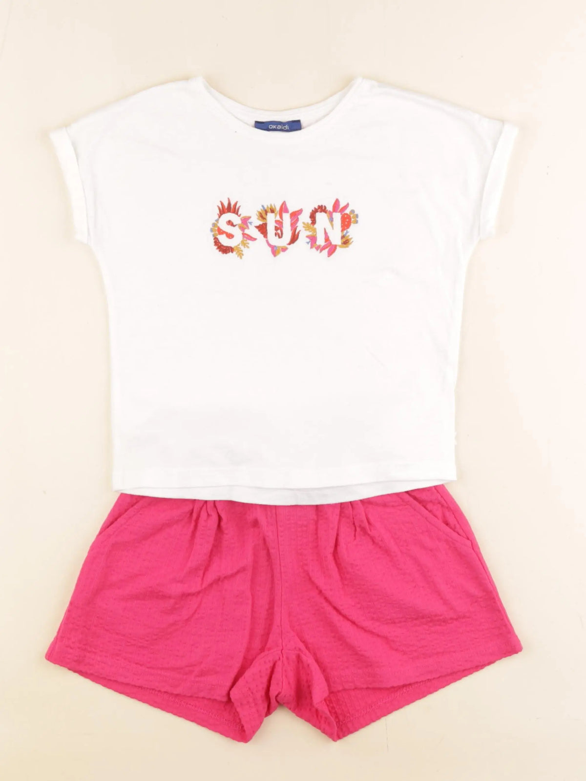 Okaidi - ensemble blanc, rose - 4 ans