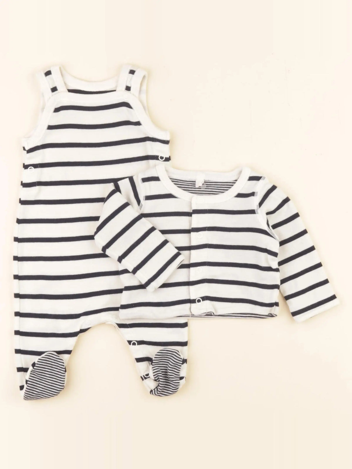 Petit Bateau - pyjama coton blanc, bleu - 0 mois