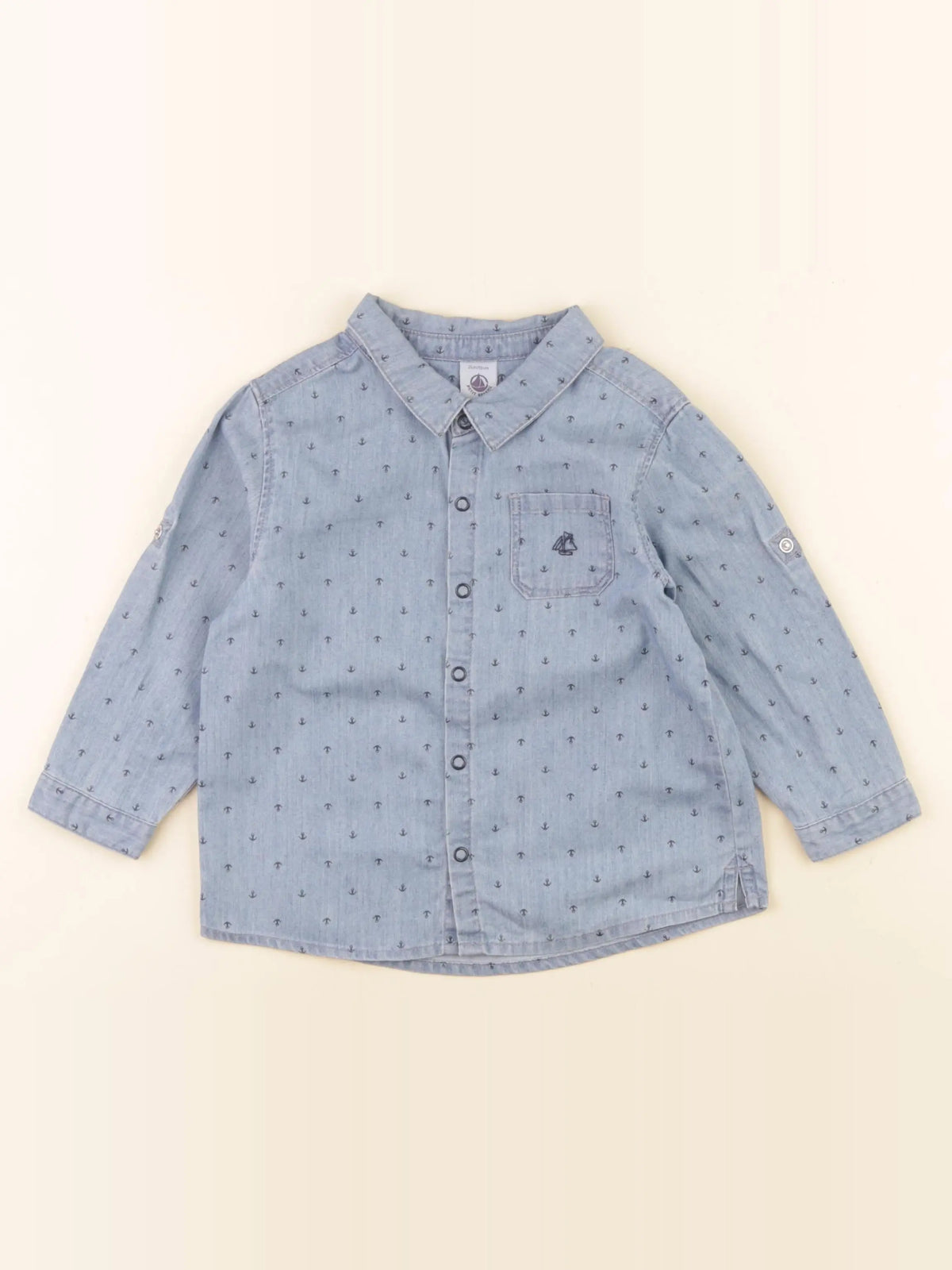 Petit Bateau - chemise bleu - 24 mois