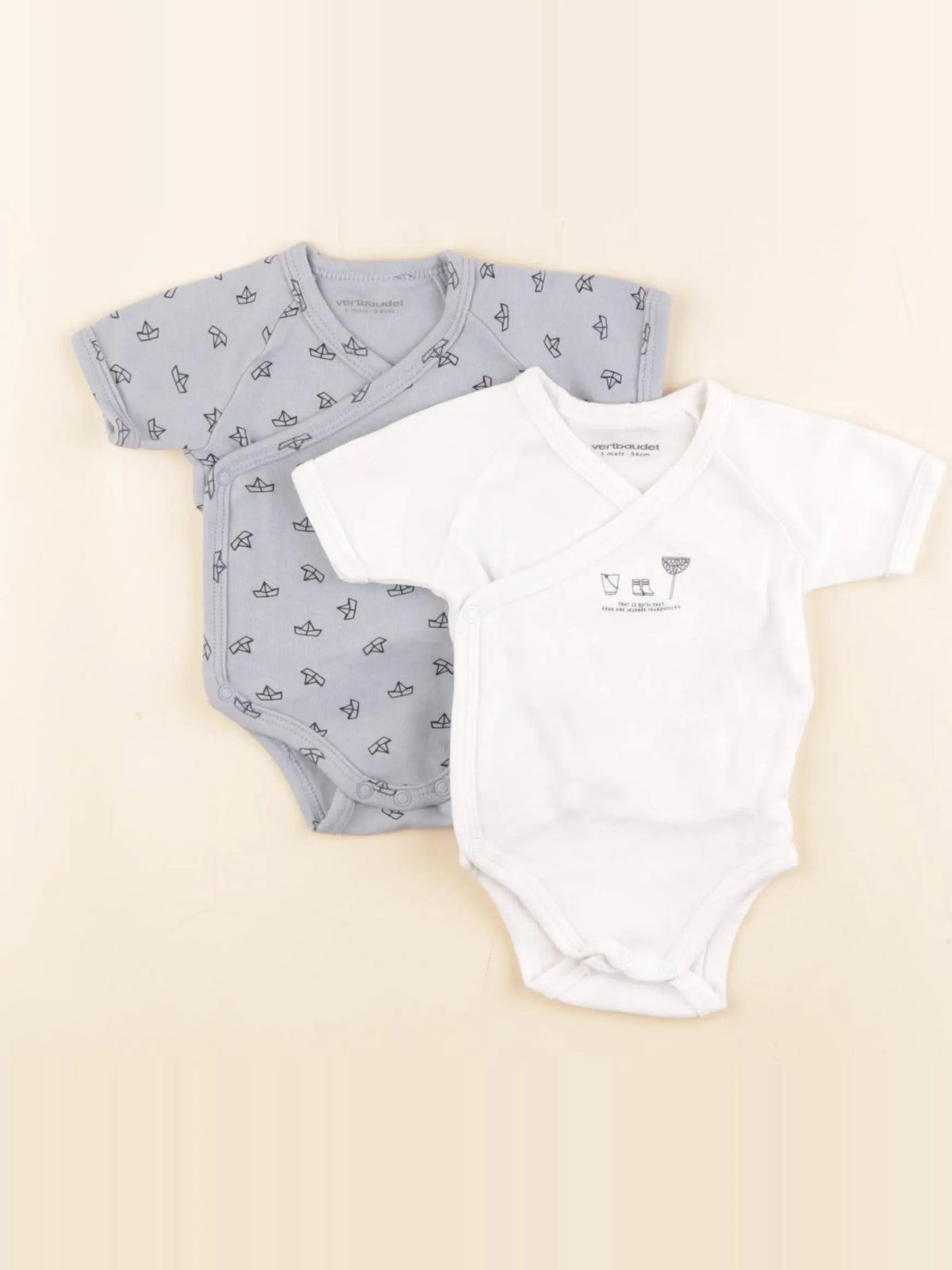 Vertbaudet - lot de 2 bodies en coton blanc, bleu - 1 mois