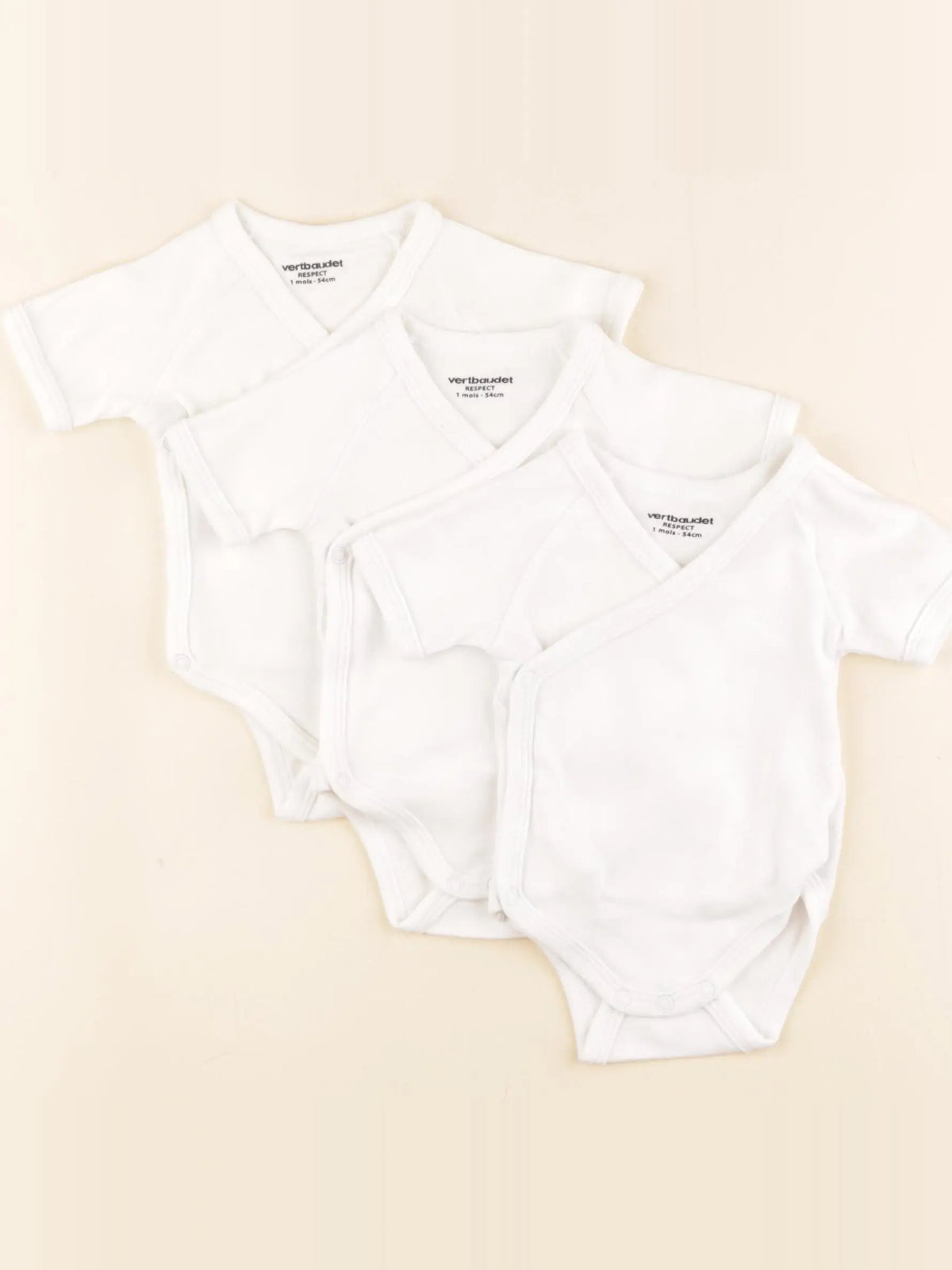 Vertbaudet - lot de 3 bodies en coton blanc - 1 mois