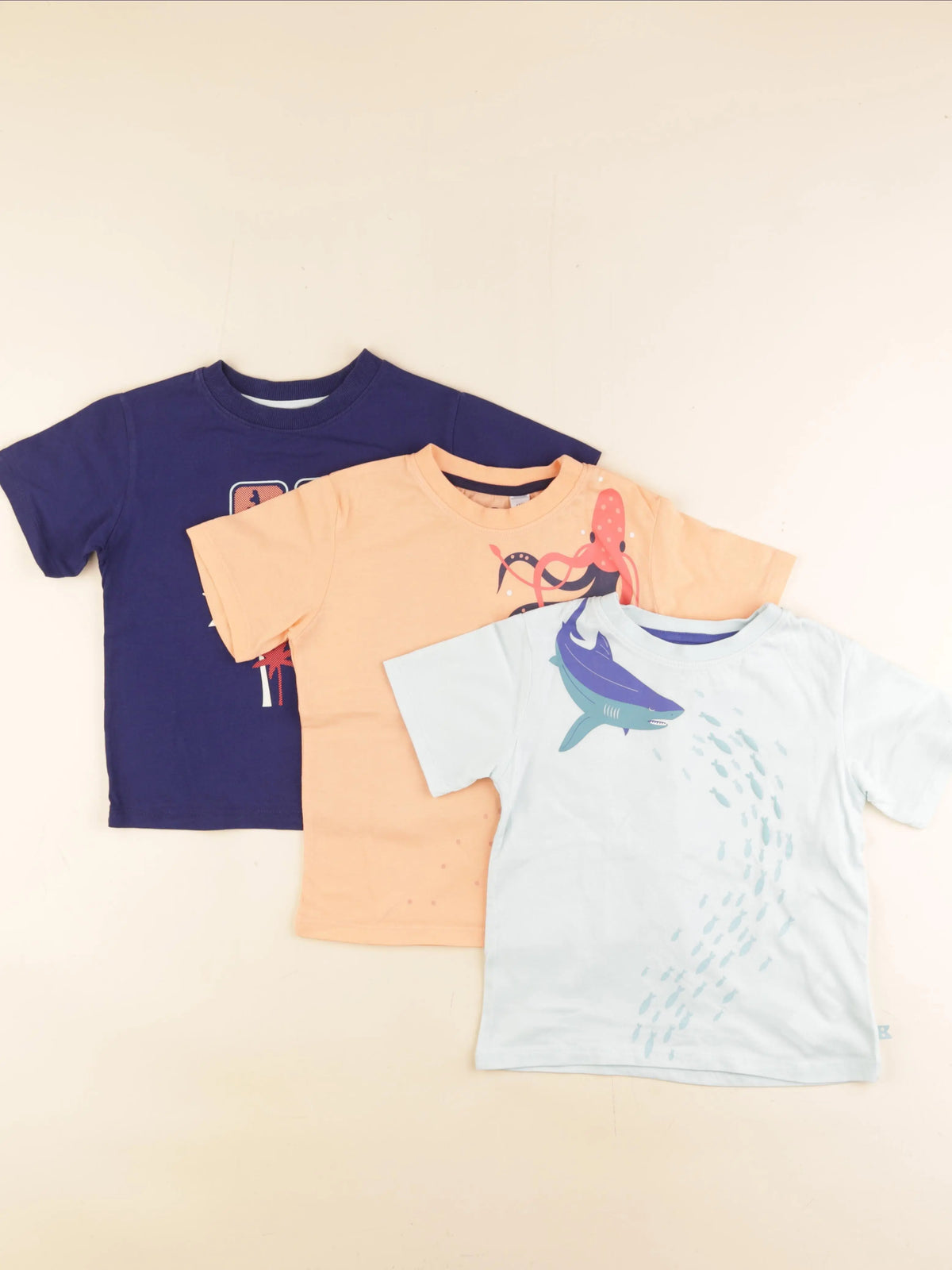 Okaidi - lot de 3 tee-shirts bleu, orange - 4 ans