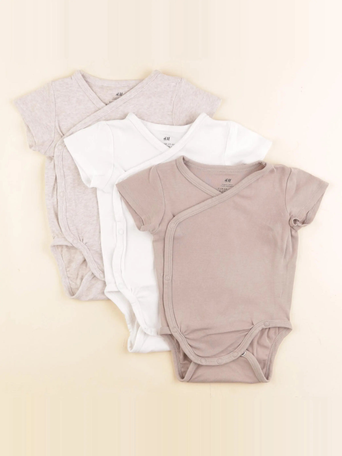 H&M - lot de 3 bodies en coton marron, beige - 4/6 mois