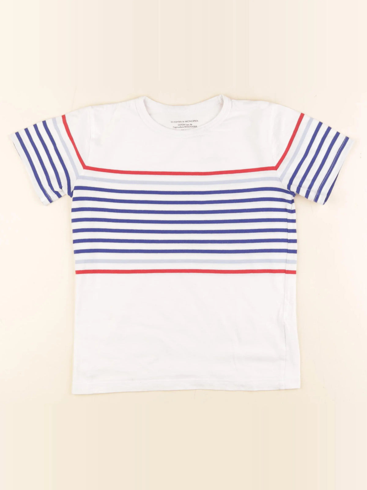 Monoprix - tee-shirt blanc, bleu - 10 ans