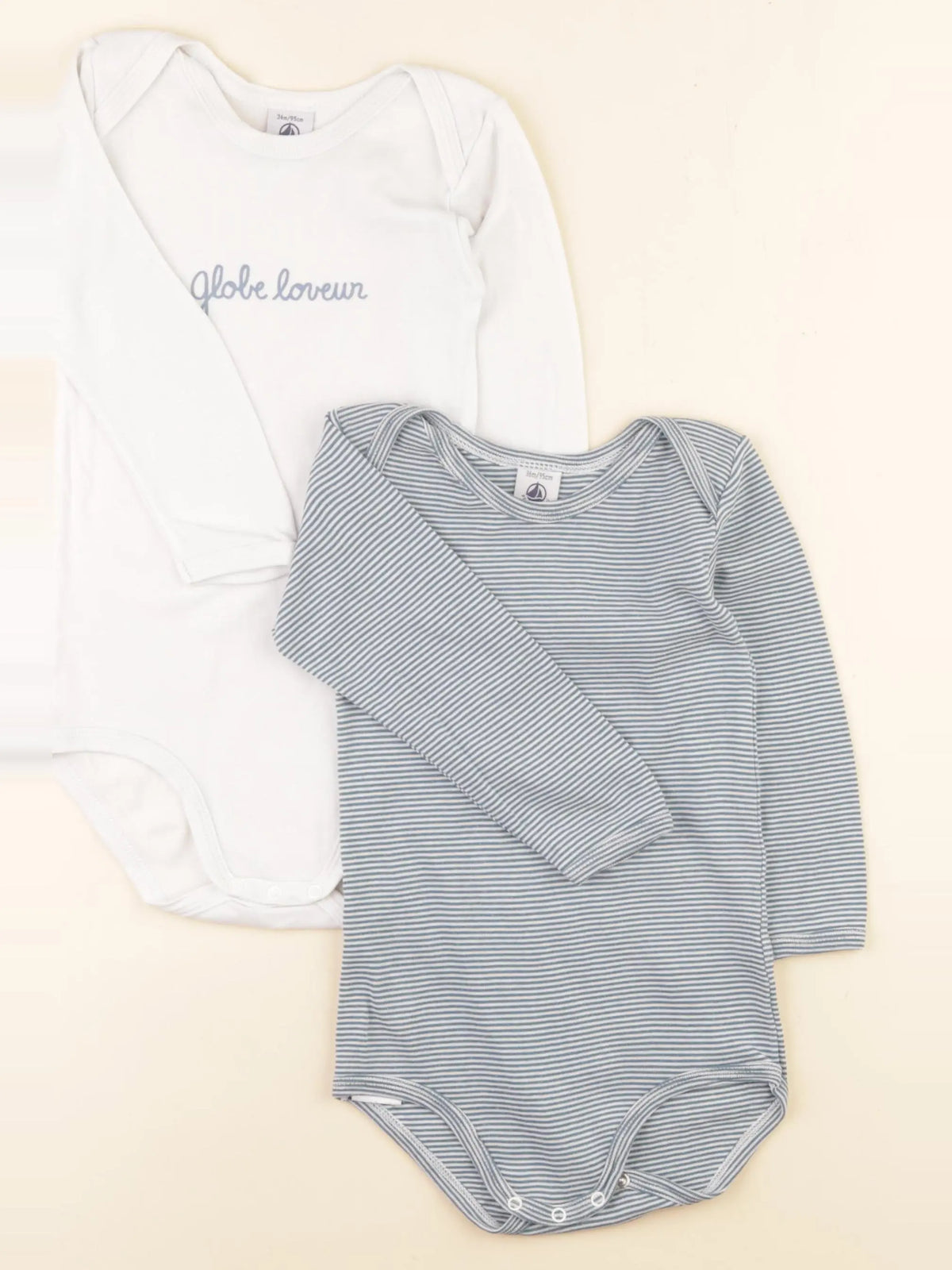 Petit Bateau - lot de 2 bodies en coton vert, blanc - 36 mois