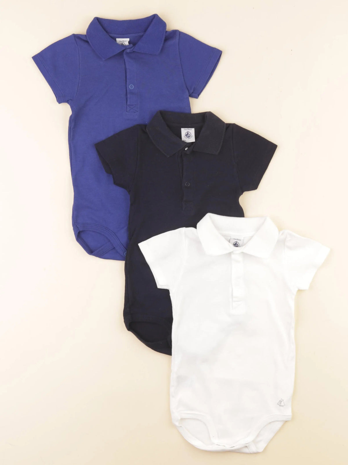Petit Bateau - lot de 3 bodies à col blanc, bleu - 24 mois