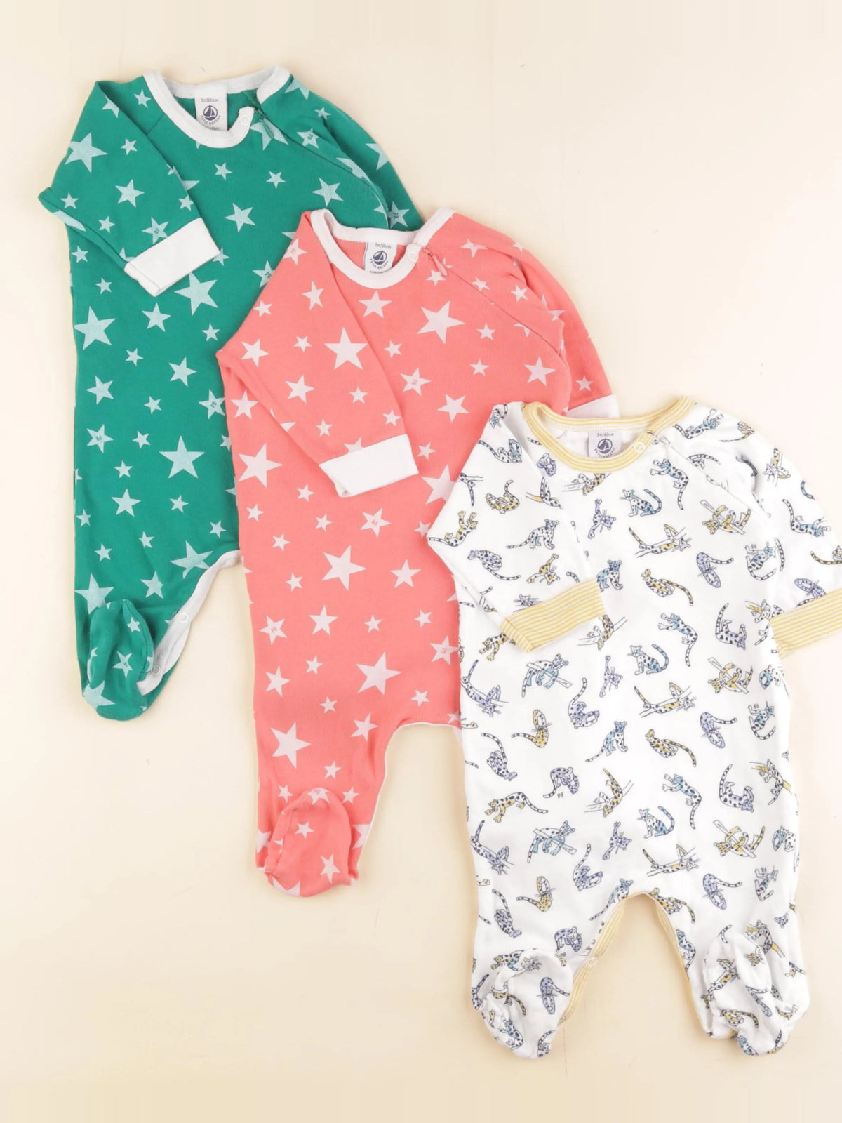 Petit Bateau - lot de 3 pyjamas coton multicolore - 3 mois